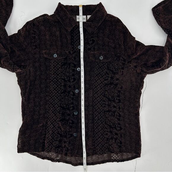Chico's Sheer Velvet Geometric Long Sleeve Button Down Shirt Blouse Top Size 2 - Picture 8 of 10